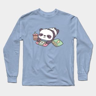 Cute Chilling Panda With Game Console Long Sleeve T-Shirt